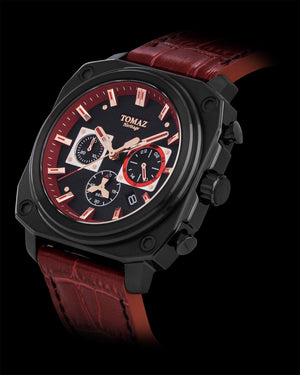 
                  
                    Load image into Gallery viewer, Jezper TQ021A-D1 (Black/Red) Red Bamboo Leather Strap
                  
                