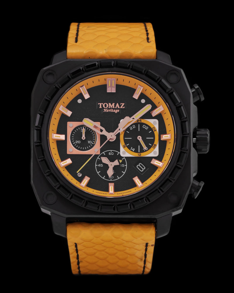 
                  
                    Load image into Gallery viewer, Jezper TQ021B-D2 (Black) with Black Swarovski (Yellow Salmon Leather Strap)
                  
                