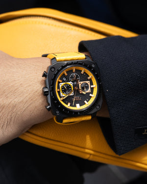 
                  
                    Load image into Gallery viewer, Jezper TQ021B-D2 (Black) with Black Swarovski (Yellow Salmon Leather Strap)
                  
                