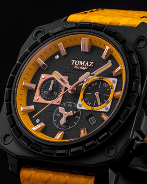 
                  
                    Load image into Gallery viewer, Jezper TQ021B-D2 (Black) with Black Swarovski (Yellow Salmon Leather Strap)
                  
                