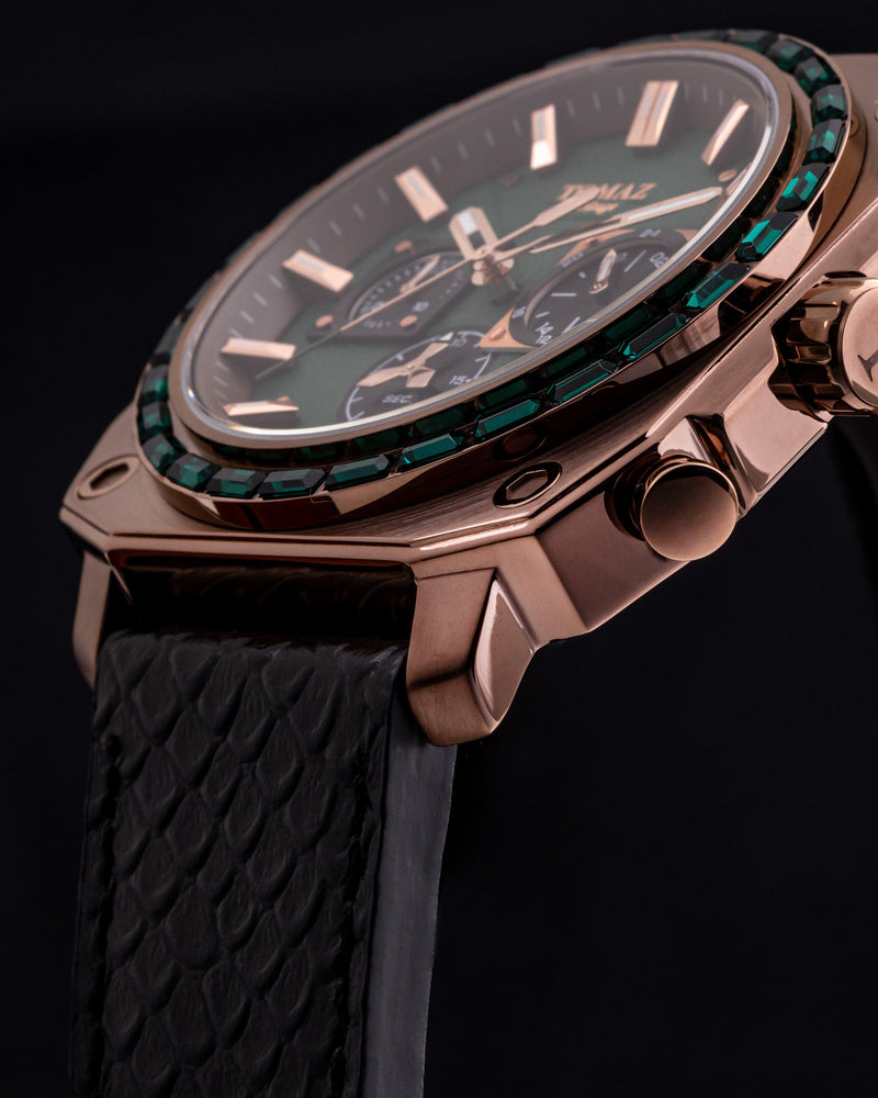 
                  
                    Load image into Gallery viewer, Jezper TQ021B-D4 (Coffee) with Green Swarovski (Black Salmon Leather Strap)
                  
                