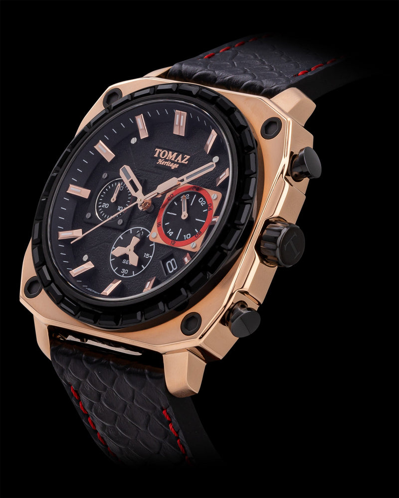 
                  
                    Load image into Gallery viewer, Jezper TQ021B-D5 (Rosegold) with Black Swarovski (Black Salmon Leather Strap)
                  
                