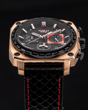 
                  
                    Load image into Gallery viewer, Jezper TQ021B-D5 (Rosegold) with Black Swarovski (Black Salmon Leather Strap)
                  
                