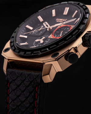 
                  
                    Load image into Gallery viewer, Jezper TQ021B-D5 (Rosegold) with Black Swarovski (Black Salmon Leather Strap)
                  
                