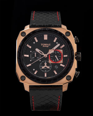 
                  
                    Load image into Gallery viewer, Jezper TQ021B-D5 (Rosegold) with Black Swarovski (Black Salmon Leather Strap)
                  
                