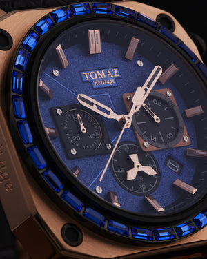 
                  
                    Load image into Gallery viewer, Jezper TQ021B-D6 (Rosegold/Blue) with Blue Swarovski (Black Salmon Leather Strap)
                  
                