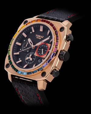 
                  
                    Load image into Gallery viewer, Jezper TQ021B-D8 (Rosegold) with Rainbow Swarovski (Black Salmon Leather Strap)
                  
                