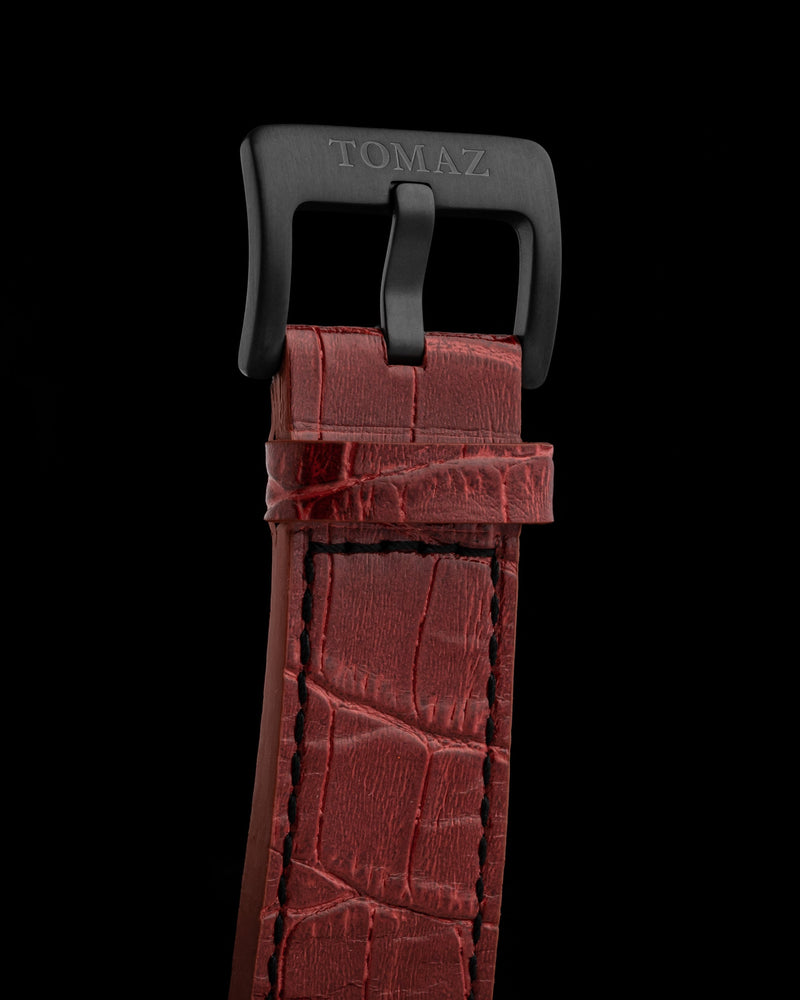 
                  
                    Load image into Gallery viewer, Jezper Iron Men Gauntlet TQ021C-D2 (Black) with Rainbow Swarovski (Red Leather Strap))
                  
                