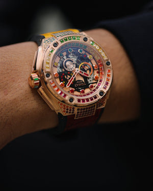 
                  
                    Load image into Gallery viewer, Royale XL TW027S-D7 (Rosegold) with Swarovski (Red Yellow Bamboo Leather  with Rubber Strap)
                  
                