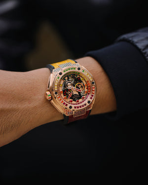 
                  
                    Load image into Gallery viewer, Royale XL TW027S-D7 (Rosegold) with Swarovski (Red Yellow Bamboo Leather  with Rubber Strap)
                  
                