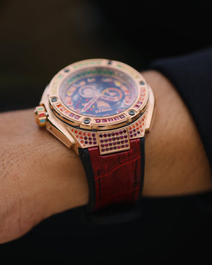 
                  
                    Load image into Gallery viewer, Royale XL TW027S-D7 (Rosegold) with Swarovski (Red Yellow Bamboo Leather  with Rubber Strap)
                  
                