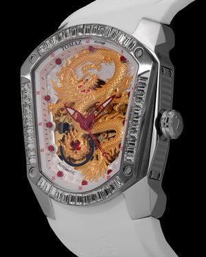 
                  
                    Load image into Gallery viewer, GT Dragon TW028E-D1 (Silver/White) with White Swarovski (White Rubber Strap)
                  
                