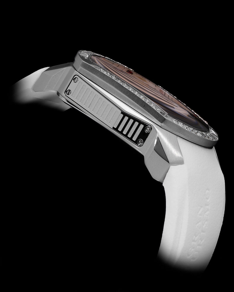 
                  
                    Load image into Gallery viewer, GT Dragon TW028E-D1 (Silver/White) with White Swarovski (White Rubber Strap)
                  
                