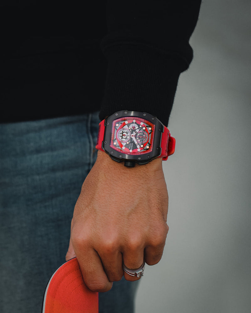 
                  
                    Load image into Gallery viewer, AK47 TW032-D5 (Black/Red) Red Leather with Rubber Strap
                  
                