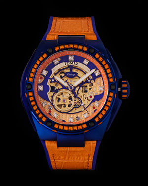 
                  
                    Load image into Gallery viewer, Xavier XL TW033-D9 (Blue) with Orange Swarovski (Orange Bamboo Leather Strap)
                  
                