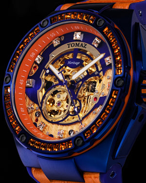 
                  
                    Load image into Gallery viewer, Xavier XL TW033-D9 (Blue) with Orange Swarovski (Orange Bamboo Leather Strap)
                  
                