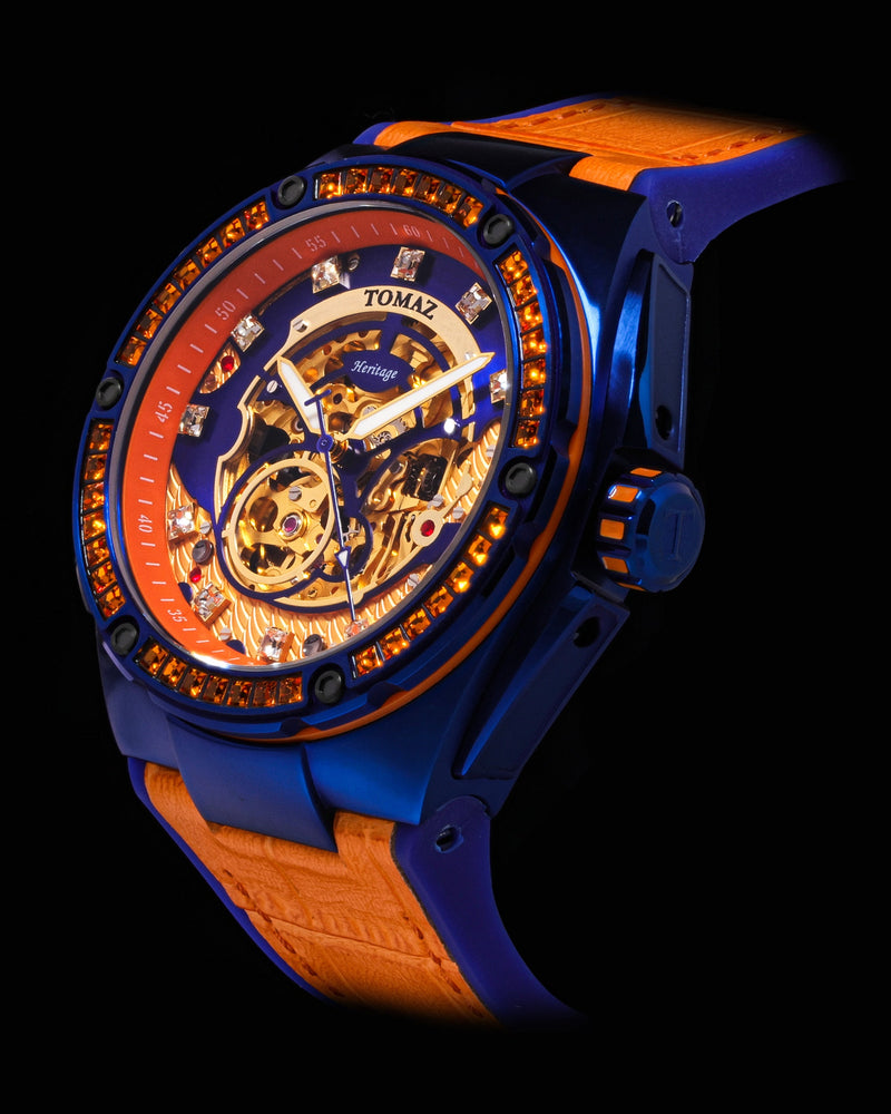 
                  
                    Load image into Gallery viewer, Xavier XL TW033-D9 (Blue) with Orange Swarovski (Orange Bamboo Leather Strap)
                  
                