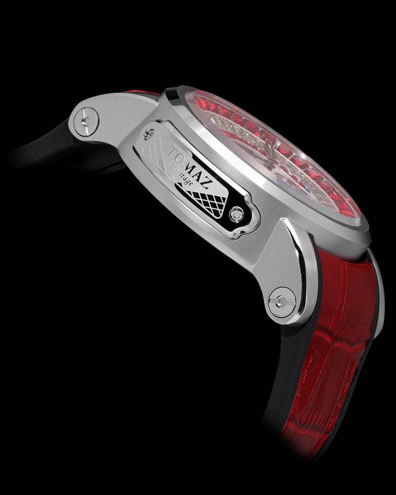 
                  
                    Load image into Gallery viewer, King TW036-D13 (Silver/White) with Red White Zirconia Crystal (Red Silicone with Leather Strap)
                  
                