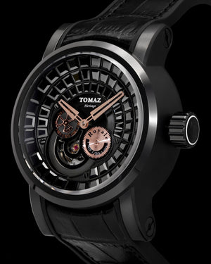 
                  
                    Load image into Gallery viewer, King TW036-D15 (Black/Rosegold) with Black Zirconia Crystal (Black Silicone with Leather Strap)
                  
                