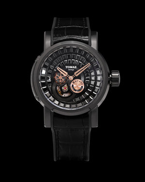 
                  
                    Load image into Gallery viewer, King TW036-D15 (Black/Rosegold) with Black Zirconia Crystal (Black Silicone with Leather Strap)
                  
                