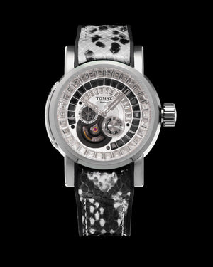 
                  
                    Load image into Gallery viewer, King TW036-D18 (Silver/White) with White Black Zirconia Crystal (White Silicone with Leather Strap)
                  
                