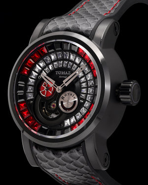 
                  
                    Load image into Gallery viewer, King TW036-D19 (Black) with Black Red Silver Zirconia Crystal (Silver Silicone with Leather Strap)
                  
                