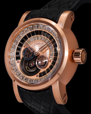 
                  
                    Load image into Gallery viewer, King TW036-D2 (Rosegold) with White Black Zirconia Crystal (Black Silicone with Leather Strap)
                  
                