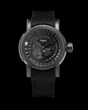 
                  
                    Load image into Gallery viewer, King TW036-D8 Gun Metal (Black) with Black Zirconia Crystal (Black Silicone with Leather Strap)
                  
                